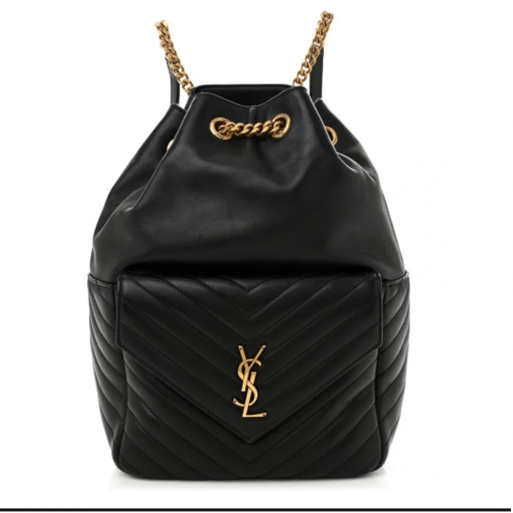 Yves Saint Laurent Joe Black Leather Backpack with Gold Chain - Picture 5 of 16